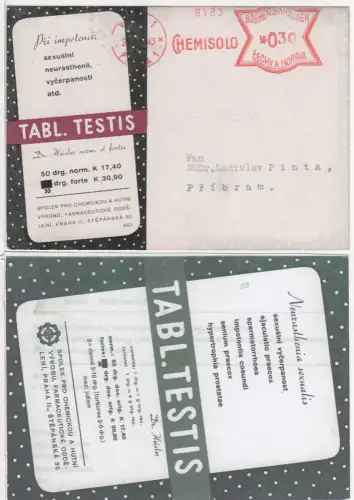 Böhmen u. Mähren 1943, AFSt. Chemisolo auf Reklame Karte v. Prag
