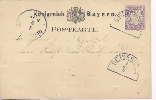 Bayern, HKS Deidesheim auf 5 Pfg. Ganzsache. #243