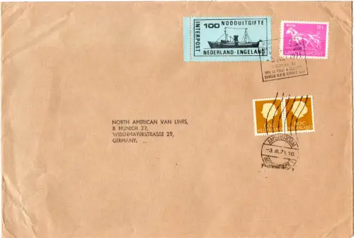 GB 1971, post strike stamp on cover to Germany via Netherlands