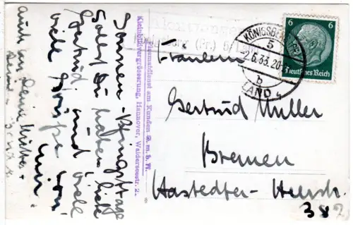DR 1933, Landpost Stpl. ALEXWANGEN Königsberg (Pr.) 5 Land auf Karte m. 6 Pf.