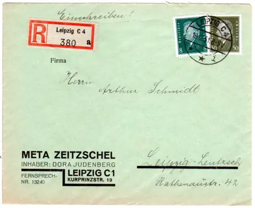 DR 1931, 8+30 Pf. auf Orts-Einschreiben Brief v. Leipzig C4