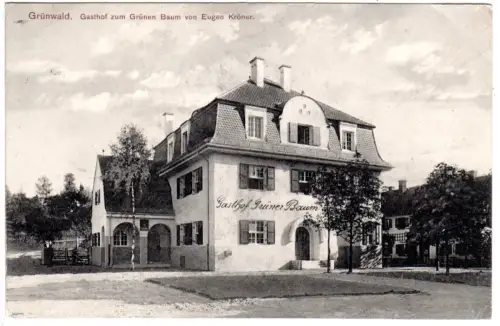 Grünwald im Isartal, Gasthaus zum Grünen Baum, gebr. sw-AK