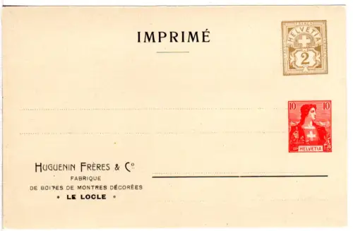 Schweiz, ungebr. Privat Ganzsachenkarte v. Le Locle m. 2 Wertstempeln