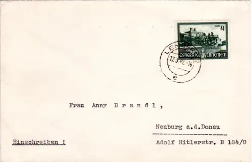 Generalgouvernement 1944, 4 Zl. auf Brief v. Lemberg. (Kat. 100 €).