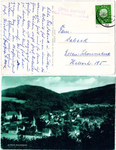 BRD 1959, Landpoststempel (21b) ANTFELD über Bestwig auf AK m. 10 Pf.