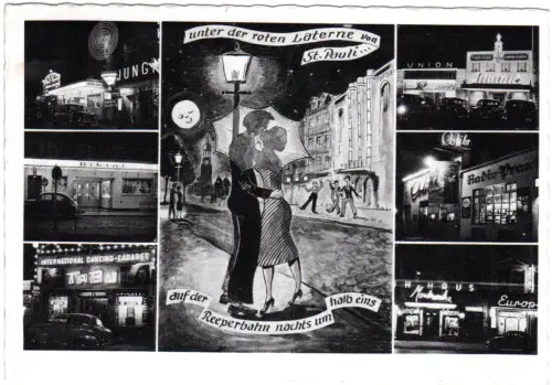 Hamburg, unter der roten Laterne v. St. Pauli..., 1958 gebr. sw-Mehrbild-AK