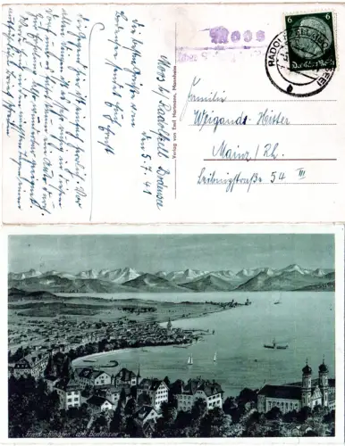 DR 1941, Landpost Stpl. MOOS über Radolfzell auf Friedrichshafen sw-AK m. 6 Pf. 