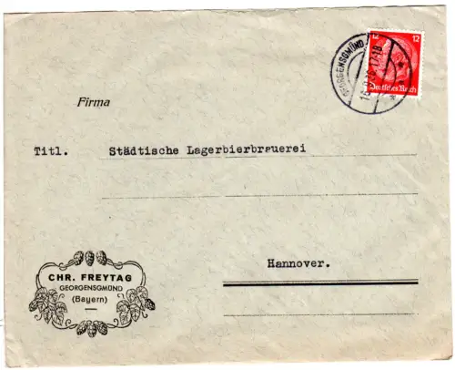 DR 1936, 12 Pf. auf Brief d. Hopfenhandlung Chr. Freytag v. Georgensgmünd