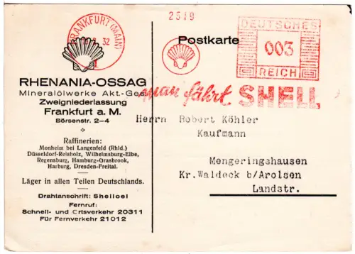 DR 1932, 3 Pf. AFSt. man fährt Shell auf Firmenkarte v. Frankfurt