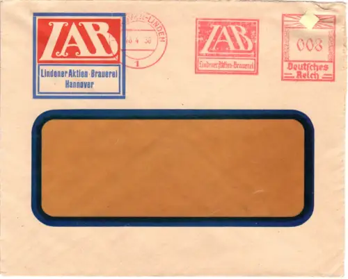 DR 1936, 8 Pf. AFSt. Lindner Aktien Brauerei auf Brief v. Hannoiver-Linden