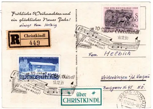 Österreich 1959, Christkindl, Einschreiben Karte m. 2x2,40 S. 