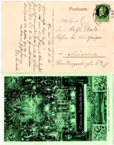 Bayern 1916, Posthilfstelle GEITAU Taxe Hammer b. Fischbachau auf AK m. Bahnpost