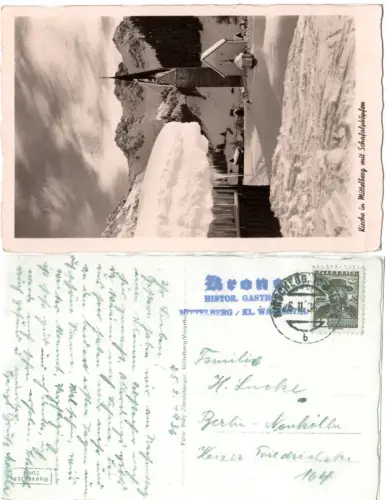Österreich, Kirche in Mittelberg, 1936 gebr. Kleinwalsertal Winter-AK 