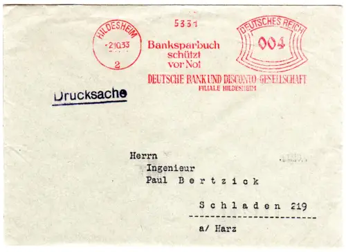DR 1933, 4 Pf. AFSt. Deutsche Bank auf Brief v. Hildesheim
