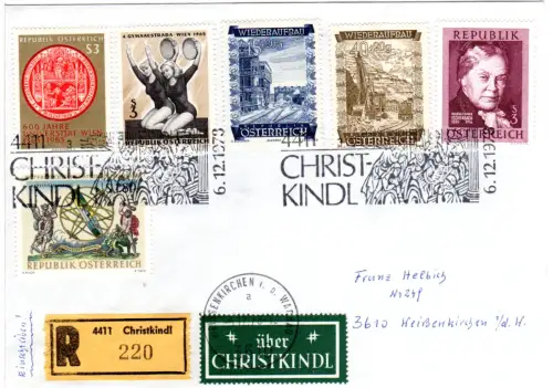 Österreich 1978, Christkindl, Einschreiben Brief m. 6 Marken u. grünem Etikett 