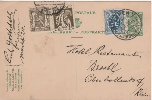 Belgien 1936, EUPEN 1/LUFTKURORT VILLEGIATURE/BAINS KNEIPP BAD auf Karte n. Dt.