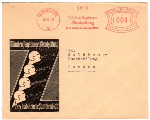 DR 1931, 4 Pf. AFSt. München-Augsburger Abendzeitung auf Brief v. München 2