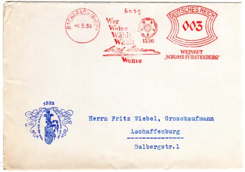 DR 1935, 3 Pf. AFSt. Wer weise wählt...Wilh. Wasum Weine auf Brief v. Bacharach