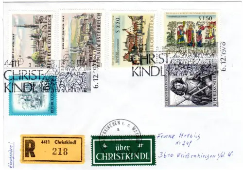 Österreich 1978, Christkindl, Einschreiben Brief m. 6 Marken u. grünem Etikett.