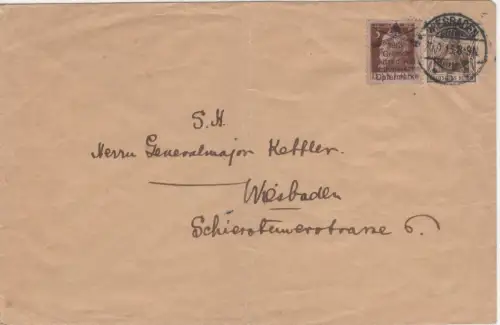 DR 1913, 3 Pf. Bayern m. Privataufdruck auf Brief m. 3 Pf. Germania v. Wiesbaden