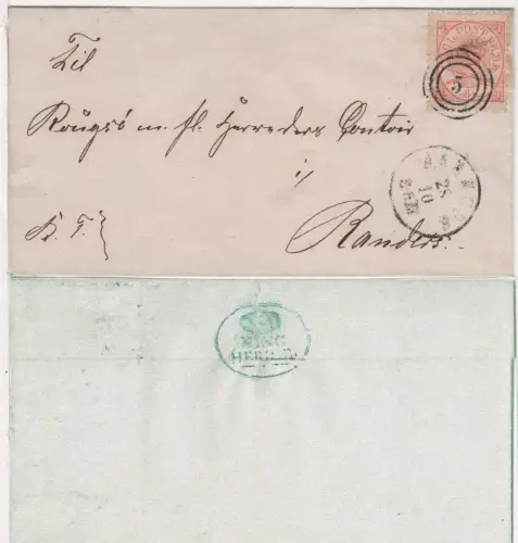 Dänemark, 4 Sk. auf Brief v. 5 Aarhus m. rücks. Siegelstpl. NING HERRED