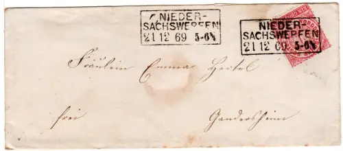 NDP 1869, R3 Nieder-Sachswerfen auf kl. Brief m. 1 Gr.