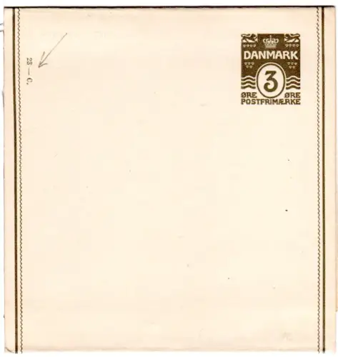 Dänemark S11, sauber ungebr. 3 öre Streifband Ganzsache m. Kontrollziffer 23-C
