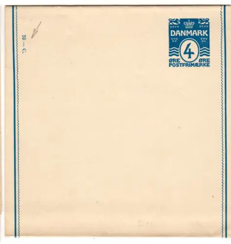 Dänemark S12, sauber ungebr. 4 öre Streifband Ganzsache m. Kontrollziffer 23-C