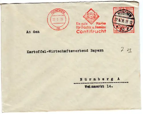 DR 1936, 12 Pf. AFSt. EOS Contifrucht auf Brief v. München