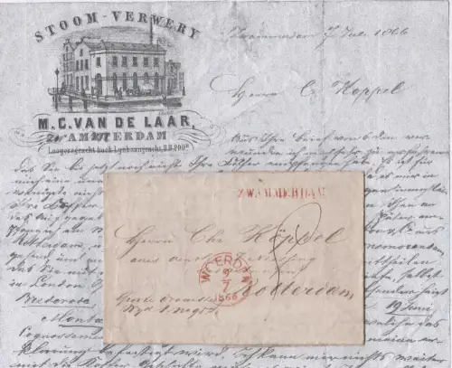 NL 1866, Roter L1 ZWAMMERDAM u. K1 Woerden auf vd Laar Stoom-Verwery Bilderbrief