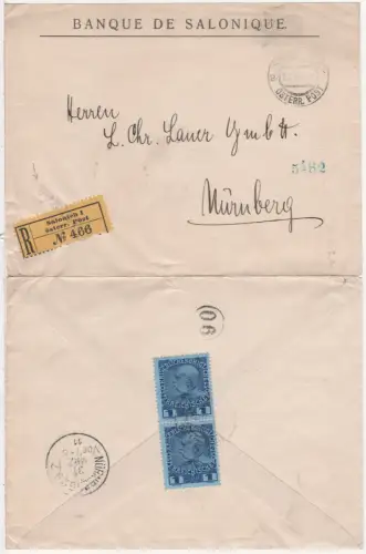 Österreich Post i.d. Levante 1911, R-Brief v. Salonich m. zusätzl. L1 Chargée