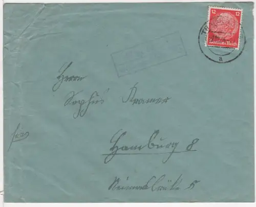 DR 1934, Landpost Stpl. KODLEWE über Trachenberg (Schlesien) auf Brief m. 12Pf.