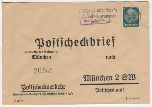 DR 1933, Landpost Stpl. THANSAU über Rosenheim auf Postscheck-Brief m. 6 Pf.