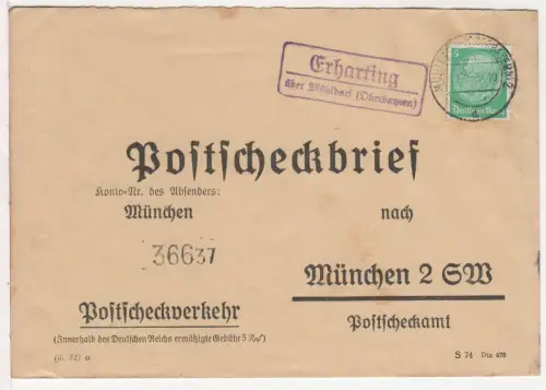 DR 1935, Landpost Stpl. ERHARTING über Mühldorf auf PS-Brief m. 5 Pf.