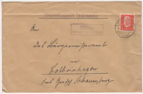 DR 1933, Landpost Stpl. HÜLSEDE Münder (Deister) LAND auf Brief m. 12 Pf.