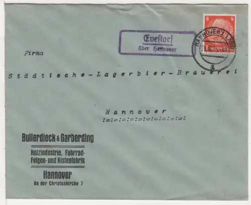 DR 1933, Landpost Stpl. EVESTORF über Hannover auf Firmen-Brief m. 8 Pf.