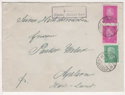 DR 1932, Landpost Stpl. POHLE Münder (Deister) Land auf Brief m. 5+2x10 Pf.