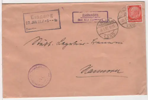 DR 1937, Landpost Stpl. HOLTENSEN über Elze (Hannover) auf Brief m. 8 Pf.