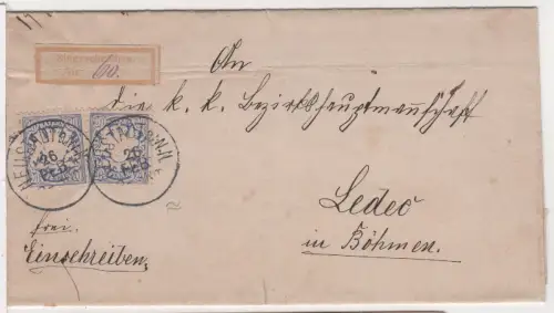 Bayern 1881, 2x20 Pf. WZ "weite Welle" auf Einschreiben Brief v. Neustadt a. Inn