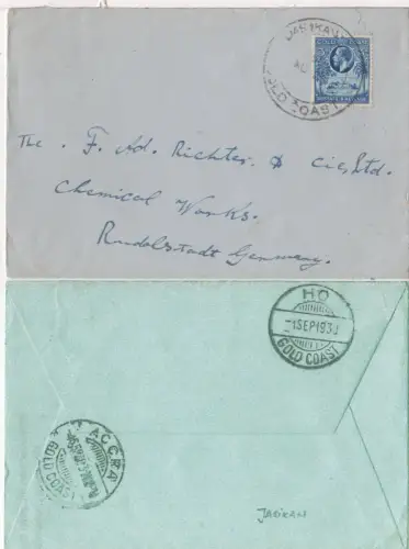Gold Coast 1930, 3d on cover from Jasikan via Ho and Accra to Germany