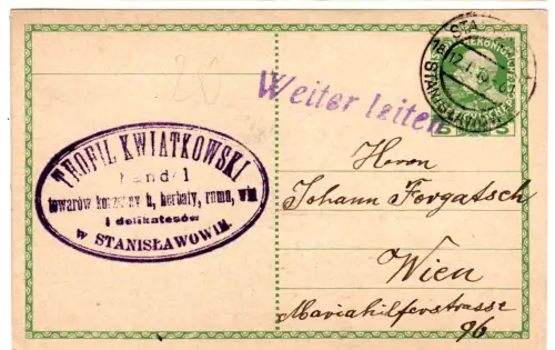 Österreich 1916, 2-sprachiger Galizien-Stpl. Stanislawow auf 5 H. Ganzsache
