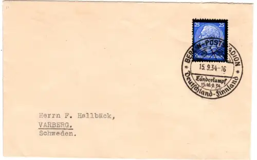 DR 1934, EF 25 Pf. (Mi. 553) auf Auslandsbrief v. Berlin n. Schweden