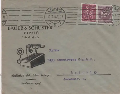 DR 1923, 20+100 Mk. auf Firmen Orts-Brief v. Leipzig m. Abb. Telefon.