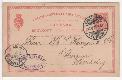 Dänemark 1895, 10 öre Ganzsache m. klarem Bahnpost-Stpl. Kopenhagen-Korsör