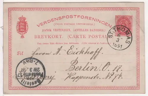 DWI 1891, 3 C. Ganzsache v. St. Thomas n. Berlin