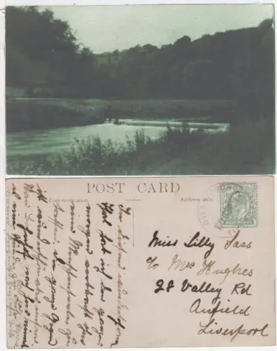 GB 1912, village rubber cds OVER HADDON BAKEWELL on postcard with 1/2d