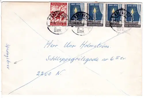 Dänemark 1971, 60+4x50 öre auf Sonntagsbrief v. Kopenhagen