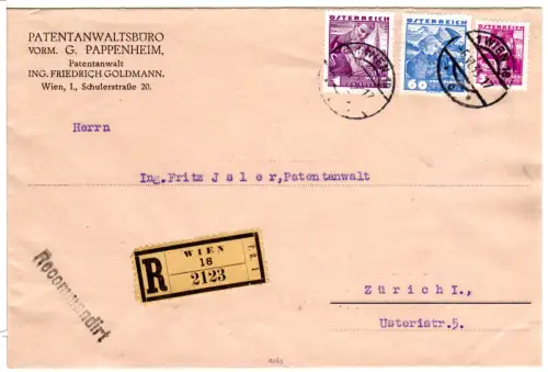 Österreich 1935, 1 S.+60+5 Gr. auf Einschreiben Brief v. Wien i.d. Schweiz 