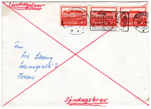 Dänemark 1966, MeF 3x50 öre auf Sonntagsbrief m. 2 versch. Stempeln v. Silkeborg