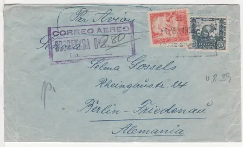 Bolivien 1939, 40+75 C. auf Luftpost Brief v. La Paz m. Correo Aereo Sobretasa..